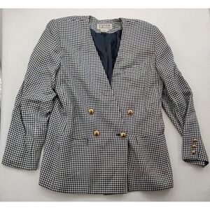 Atrium Collection Houndstooth Double Breasted Blazer Gold Buttons Womens Size 10